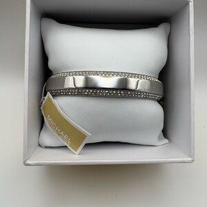 Michael Kors Silver Crystal-Trim Bracelet with Michael Kors Inscription right